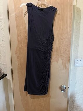 Miss Me Navy Sleeveless Ruched Midi Dress